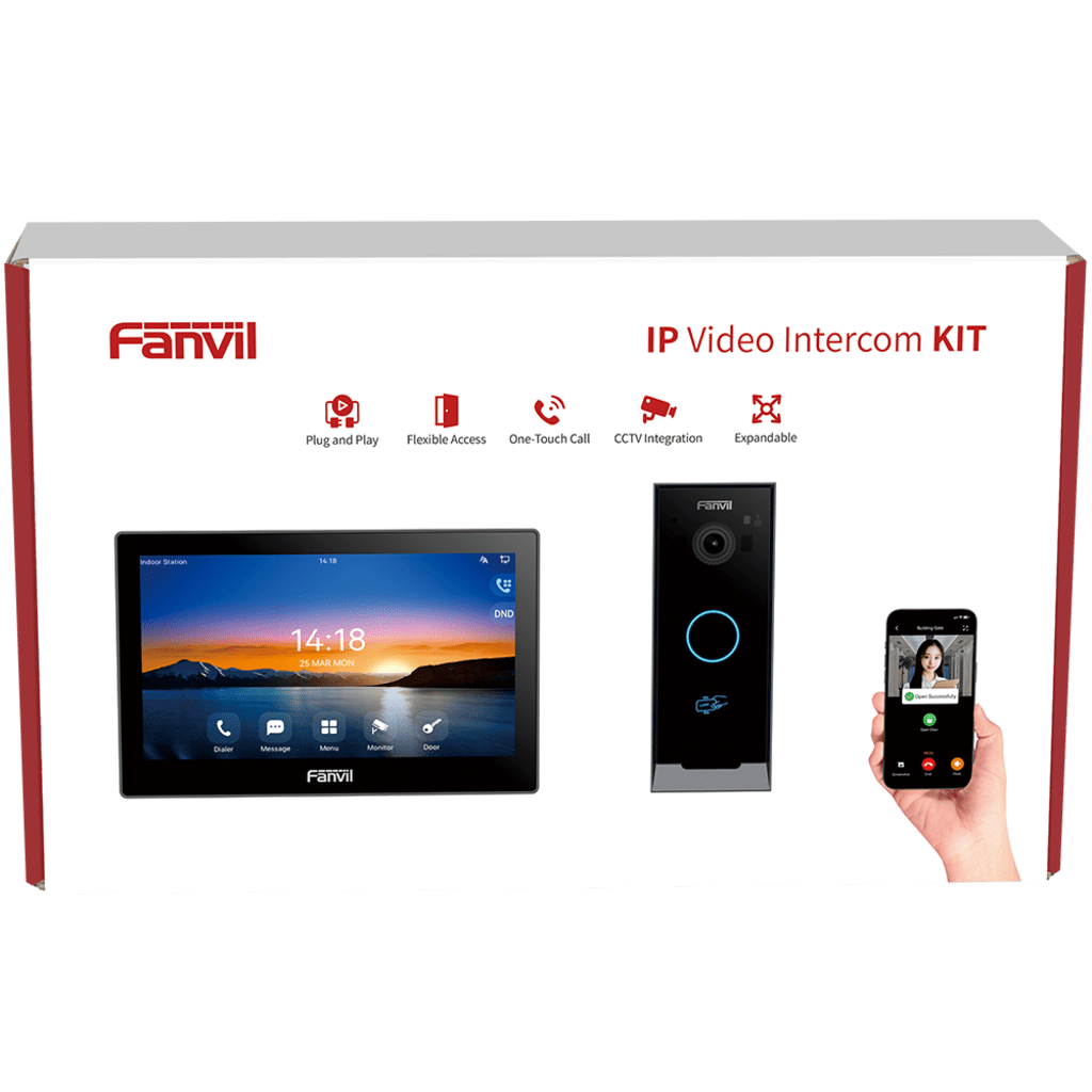 Kit Videoportero IP  Frente de Calle i60, Pantalla Táctil 7" HD , App Fanvil Link 